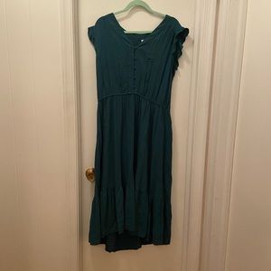 Forest green midi cotton peasant dress XL